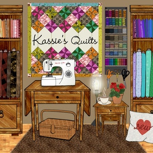 sewing room decor, sewing machine art, quilter quilt quilting, housewarming gift, fabric lovers, personalized craft room, crafter gift print image 1