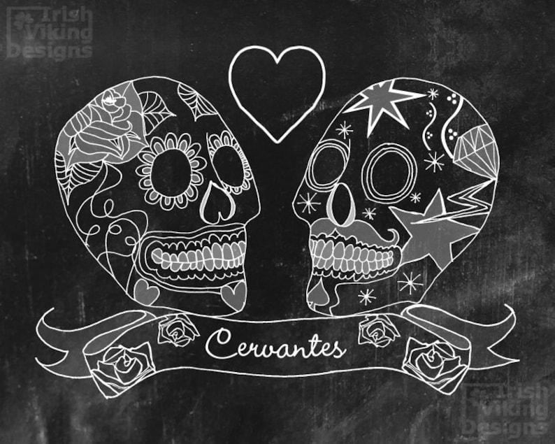 Sugar Skulls,personalized art print,wedding gift,Day of the Dead,Dia de los Muertos,Halloween wedding,anniversary print,Mexican inspired art image 2