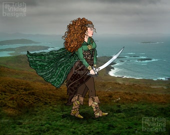 Gráinne O'Malley, The Pirate Queen, Ireland, Irish art, Irish Woman, Celtic Warrior, Irish history, illustration art print, Grace O'Malley