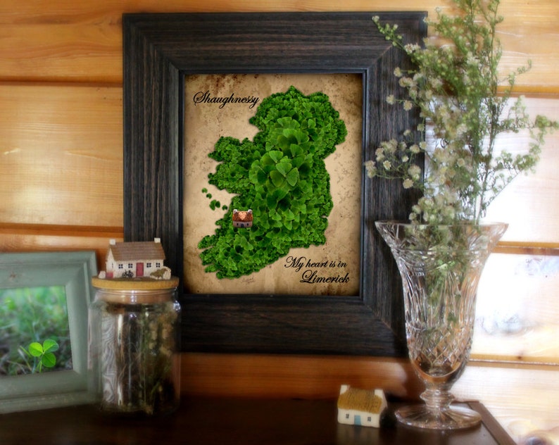 My Heart is in Ireland, personalized art print, Irish wedding, Irish anniversary, Irish birthday, Irish family name, Irish housewarming gift image 1