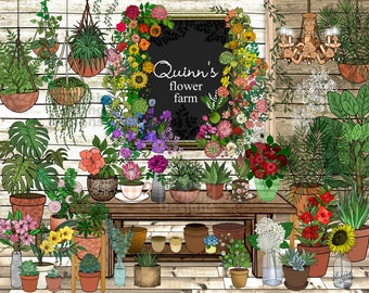personalized garden, botanical print, gardener, flower shop, she shed,custom garden art, floral kitchen,bathroom,wedding shower,housewarming