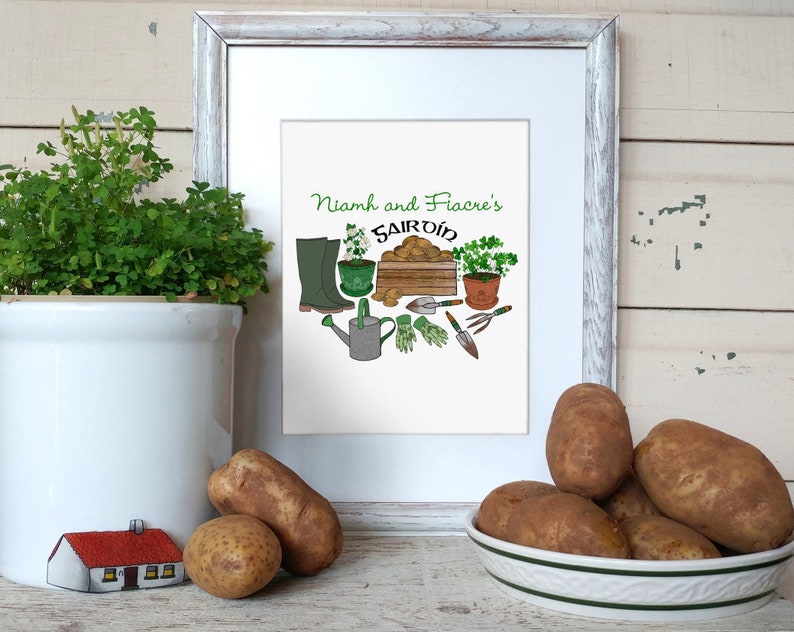 Irish garden, Personalized art, herbs, kitchen wall art, garden home decor, home grown garden, housewarming gift, gardener gift, welly boots image 2