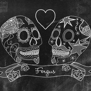 Sugar Skulls,personalized art print,wedding gift,Day of the Dead,Dia de los Muertos,Halloween wedding,anniversary print,Mexican inspired art image 8