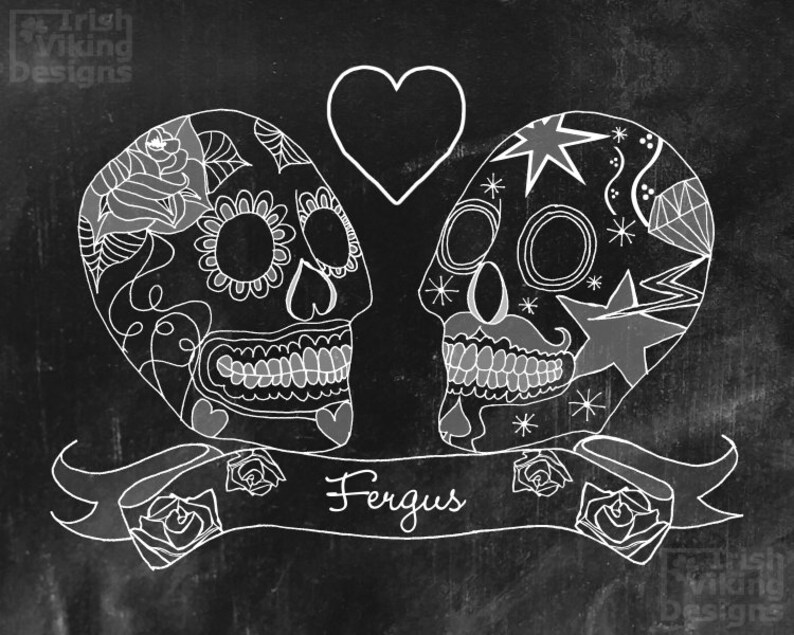 Sugar Skulls,personalized art print,wedding gift,Day of the Dead,Dia de los Muertos,Halloween wedding,anniversary print,Mexican inspired art image 8