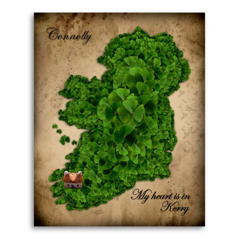 My Heart is in Ireland, personalized art print, Irish wedding, Irish anniversary, Irish birthday, Irish family name, Irish housewarming gift image 2