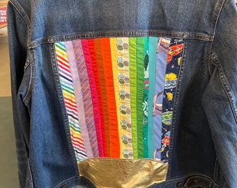 Quilted rainbow sunburst denim jacket