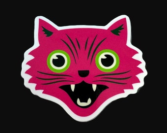 Pink Creepy Cat Vinyl Sticker