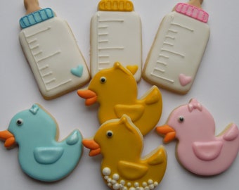 Baby Shower Rubber Duck Baby Bottle Boy Or Girl Chocolate Or Vanilla Sugar Cookies Party Favors Custom Homemade Made To Order