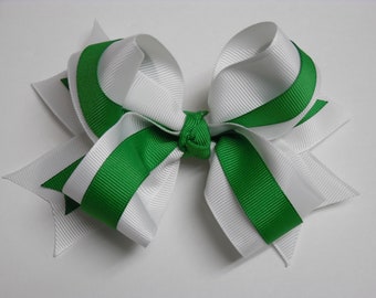 Green White Michigan State New York Jets Football Back To School Team Spirit School Colors Boutique Hair Bow Barrette Handmade