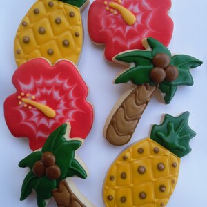 Hawaiian Luau Party Celebration Summer Fun Decorated Chocolate Or Vanilla Sugar Cookies Royal Icing Homemade Made To Order By The Dozen