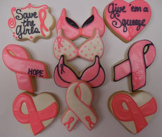 Breast Cancer Awareness October Bra Boobs Ribbon Decorated Sugar