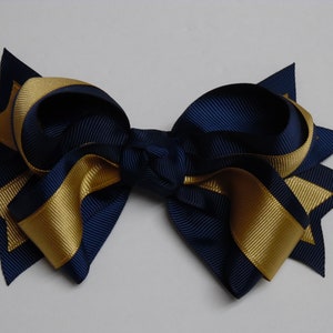 Navy Blue And Gold Back To School Team Spirit Boutique Hair Bow Barrette Handmade