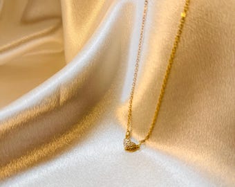 Dainty Heart Necklace  • Pave Heart Necklace  • Minimalist Necklace • Dainty Necklace • Gift for Her • Bridesmaid Gifts
