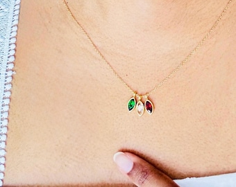 Custom Leaf Birthstone Necklace, Marquise Birthstone Necklace, Personalised Anniversary Family Gift, Gift for Her, Elisa Jouel