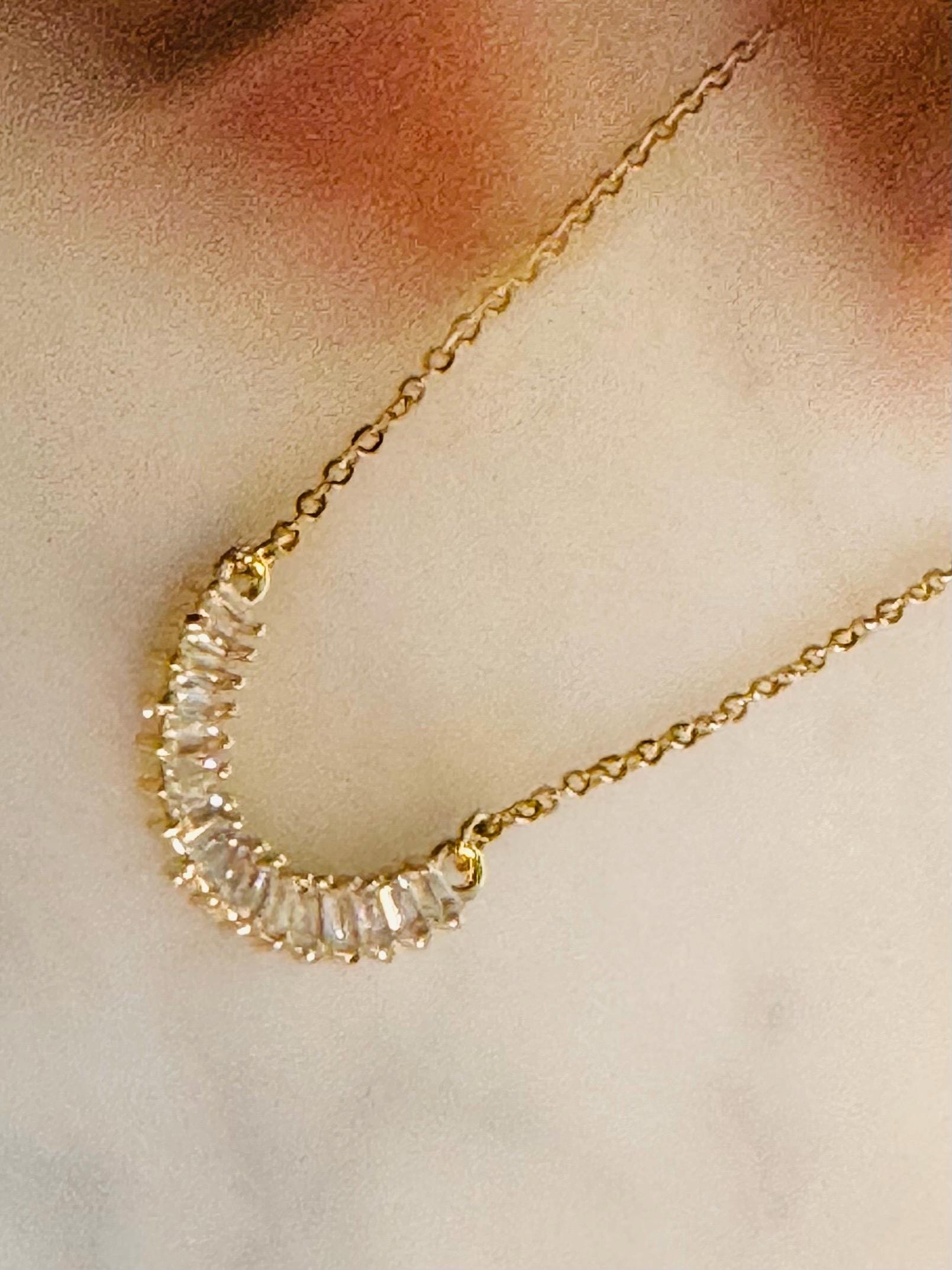 Diamond Baguette Half Circle Necklace • Minimalist Necklace • Gift for Her • Bridesmaid Gifts • Christmas Gifts • Elisa Jouel
