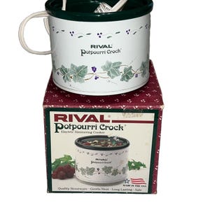 Rival Potpourri Crock 3206 Electric Simmer Pot White Green Ivy Vine VTG Tested