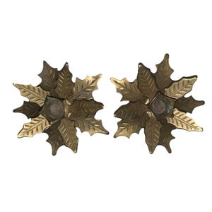 Vintage Candlestick Holders Solid Brass Holly Leaf Holiday Christmas Set of 2