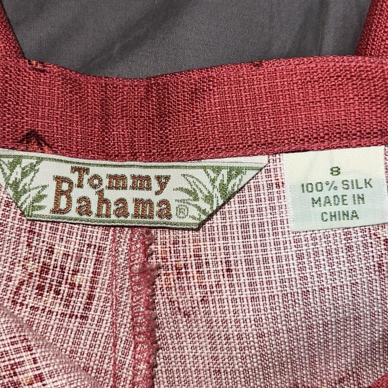 Vintage Tommy Bahama 100% Silk Pants Tropical Women's 8 Wide Leg Floral Resort image 9