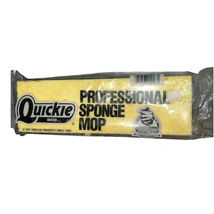 May include: A yellow Quickie brand professional sponge mop in a clear plastic wrapper. The packaging includes the brand logo, product name, and the word "Quality" in a badge.