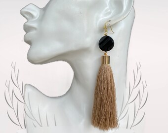 Gold and Black Statement Tassel Earrings, Modern Tassel Earrings, Womens Tassel Earrings, Gift for Her, Drop Beaded Dangle Earrings