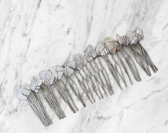 Boho Quartz Crystal Handmade Hair comb, Silver, Clear, Boho Beach Brides, Bridal Headwear, Bridal hair piece, Beaded Hair comb