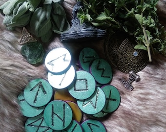 Elder Futhark Divination Runes - Handmade Wooden Coins