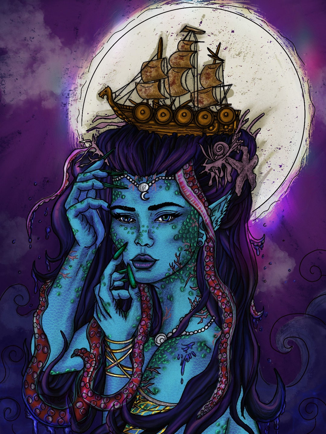 Goddess Ran Designs Ran the Norse Goddess of the Sea Painting Print Digital Painting - Etsy