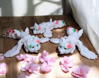 Fae Fox Keychain - 3D Printed Articulated - 4.5" Flower Fox