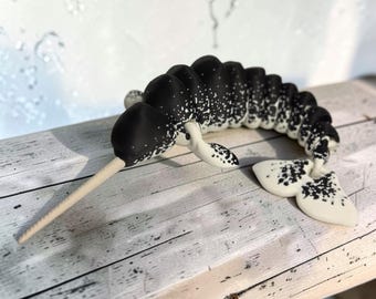 3D Printed Articulated Narwhal Figurine - Flexible Sea Unicorn Desk Toy