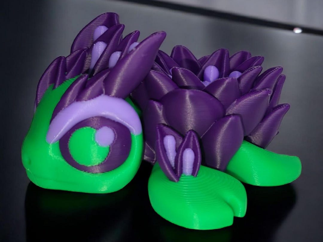 3D Printed Lotus Turtle - 3 Inch PLA, Green Purple, Fidget Toy, Flexi ...
