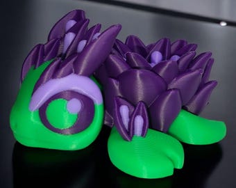 3D Printed Lotus Turtle - 3 Inch PLA, Green Purple, Fidget Toy, Flexi Animal