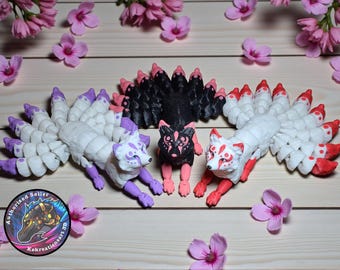 3D Printed Nine-Tailed Kitsune - Articulated Fox Spirit - Poseable Kitsune Toy - Japanese Mythology Gift