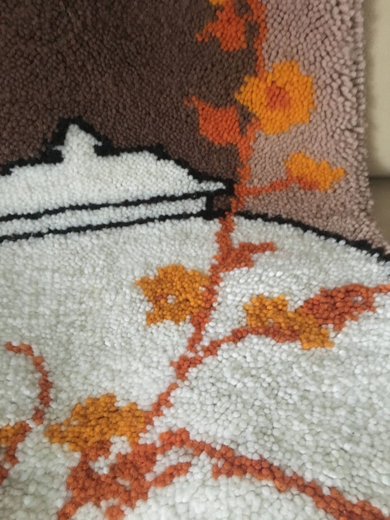 Japanese Latch Rug Vintage Chinoiserie Latch Hook Rug: Asian Floral Wall Hanging - Etsy