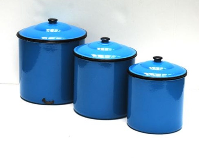 Vintage Enamelware Canisters Set of Three Etsy