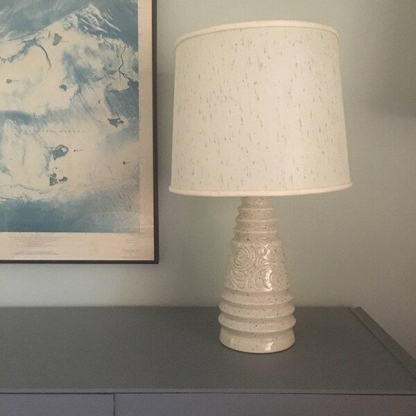 Vintage Ceramic Table Lamp White Speckle Glaze Mid Century Atomic