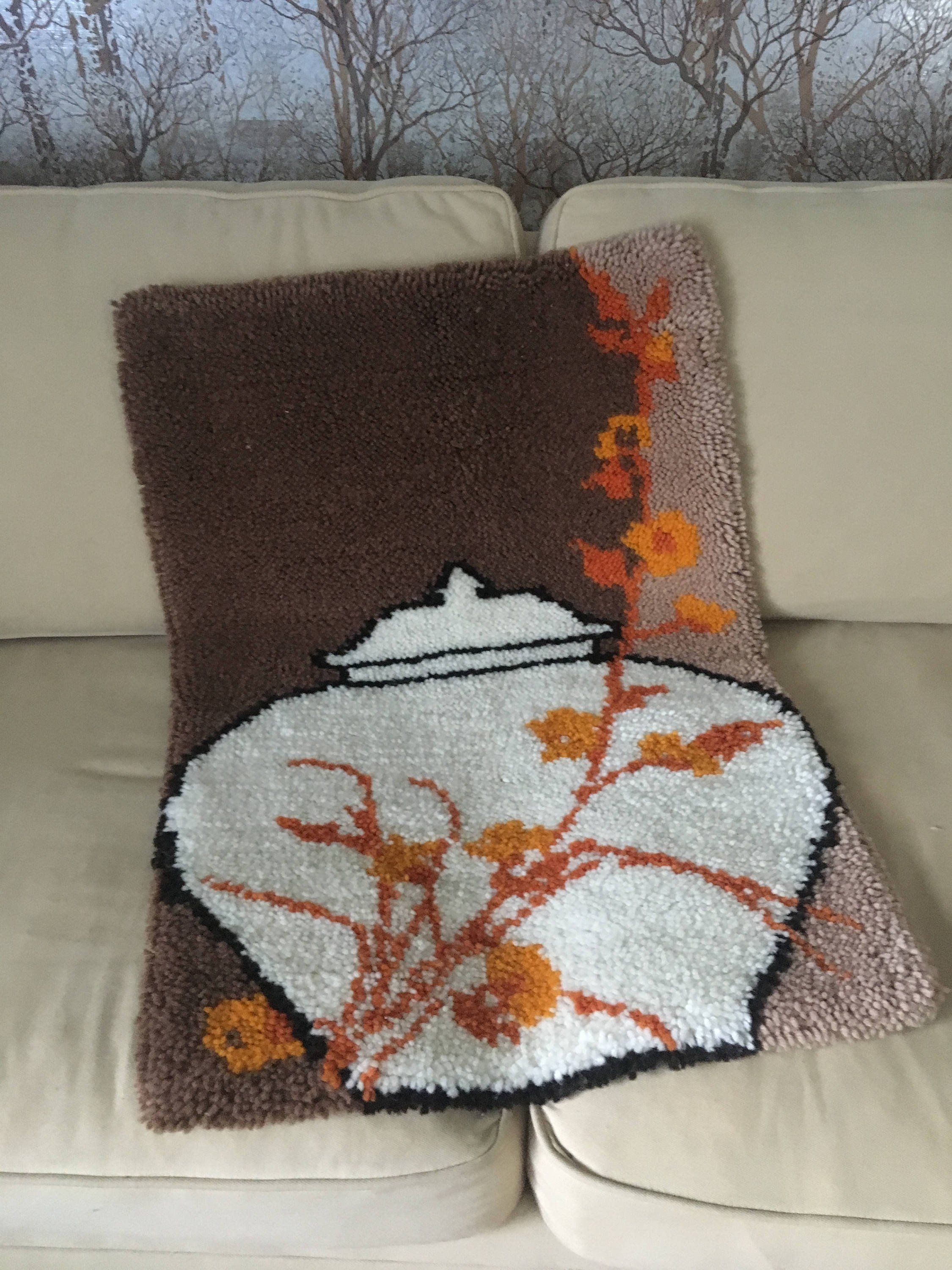 Japanese Latch Rug Vintage Chinoiserie Latch Hook Rug: Asian Floral Wall Hanging - Etsy