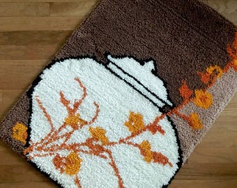 Japanese Latch Rug Japanese Cherry Blossom / Latch Hook Wall Hanging Art / 1970s Vintage ...
