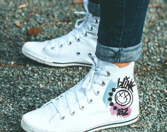 Blink-182 High Top Sneakers, Band Shoes, Music Fan Gift, Alternative Fashion, Unique Con-verse Sneakers, Rock Band Merch