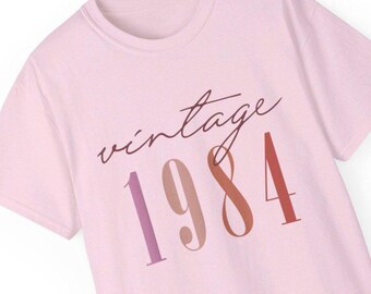 Personalized Vintage 1984 Unisex Ultra Cotton Tee, Custom Year Birthday T-Shirt, Bday Celebration shirt, Born in the 80s, From the 1900s