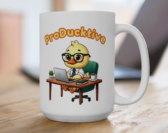 Pro-Duck-Tive Motivational Coffee Mug, Funny Office Mug, Coworker Gift, ProDUCKtive Work Desk Cup, Teacup for the Office