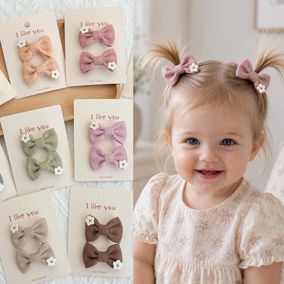 Neutral Baby Hair Clips Set, Toddler Bow Hair Clips, 20pc Floral Hair Bows for Girls, Fully Lined Clips for Fine Hair, Infant Hair Clips