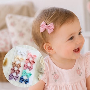 Baby Girl Bow Hair Clips Set, Toddler Hair Bow with Snap Clips, Fine Hair Clips, Cream Pastel Hair Accessories, Set of 10 Pieces, Baby Gift