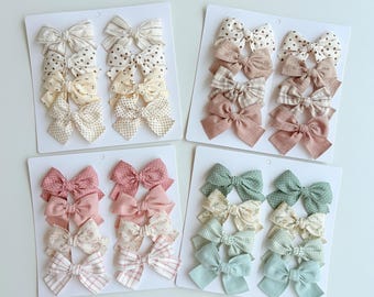 Neutral Baby Stoff Haarschleifen, Kleinkind Haarspangen, Blumen Haarschleifen Set, Haarschmuck für Mädchen, Cottagecore Stil, Baumwolle & Leinen Stoff