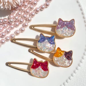 Cute Cat Shaped Hair Pins, Kitten Hair Accessories, Handmade Cat Head Mother-of-Pearl Hair Clip, Unique Pet Jewelry, Gift for Cat Lovers