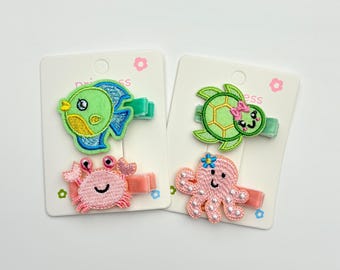 Ocean Animal Hair Clips for Girls, Sea Creature Hair Clips, Baby Hair Accessories, Toddler Hair Clips, Fish Turtle Crab Octopus Accessories