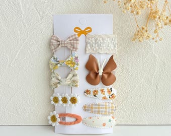 Ensemble de pinces à cheveux neutres pour bébé, pinces à cheveux fleuries pour tout-petits, barrettes antidérapantes pour bébé, pinces à cheveux en tissu avec nœud, pinces à cheveux papillon pour filles