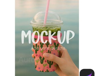 Maqueta de Procreate de funda para vaso de matcha helado