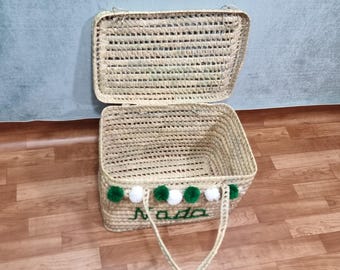 Skrzynia do przechowywania z możliwością personalizacji, ręcznie tkana, z liści palmowych