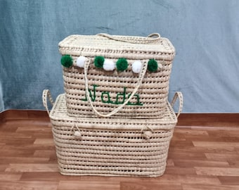 Wicker Toy Trunk Handmade Palm Leaf Basket