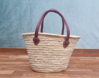 Beach Bag, French Market Basket With Leather Handles